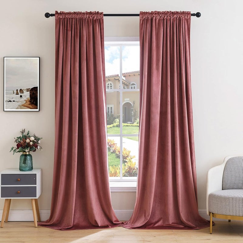 MIULEE Dusty Rose Pink Velvet Curtains Thermal Insulated Blackout Curtain Drapes for Bedroom Living Room Darkening 96 Inches Long Curtains Panels Rod Pocket Set of 2 - Image 1